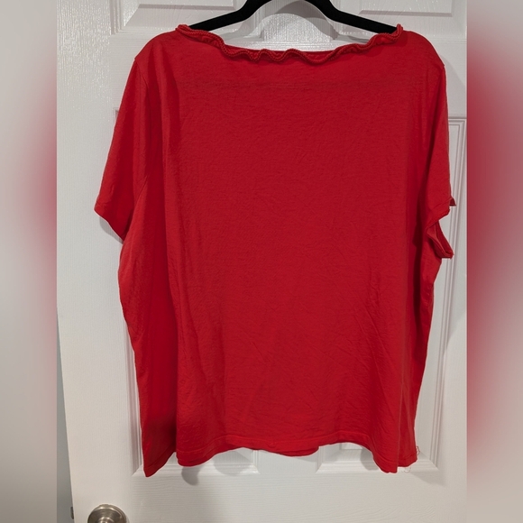 Talbots Woman Red Orange Ruffle Neck Short Sleeve Shirt in Size 2X - Picture 7 of 7
